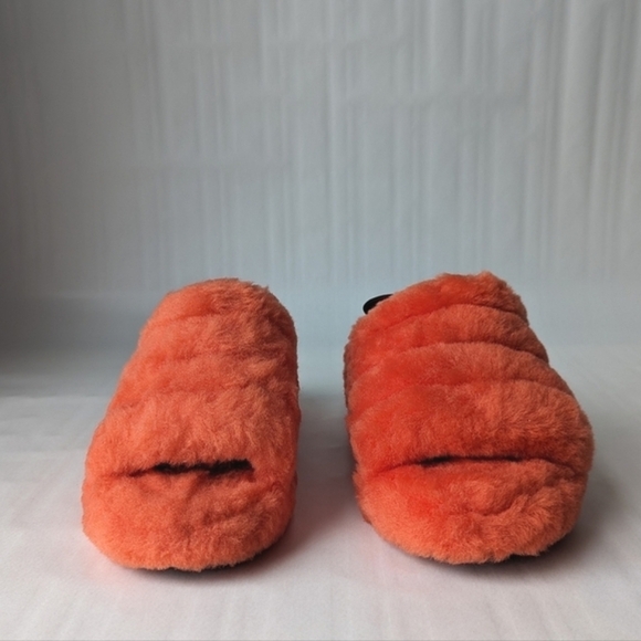 Ugg Fluff Yeah Slide Furry Fuzzy Slipper, Graphic Logo Elastic Strap Hazard sz 6 - Picture 3 of 10